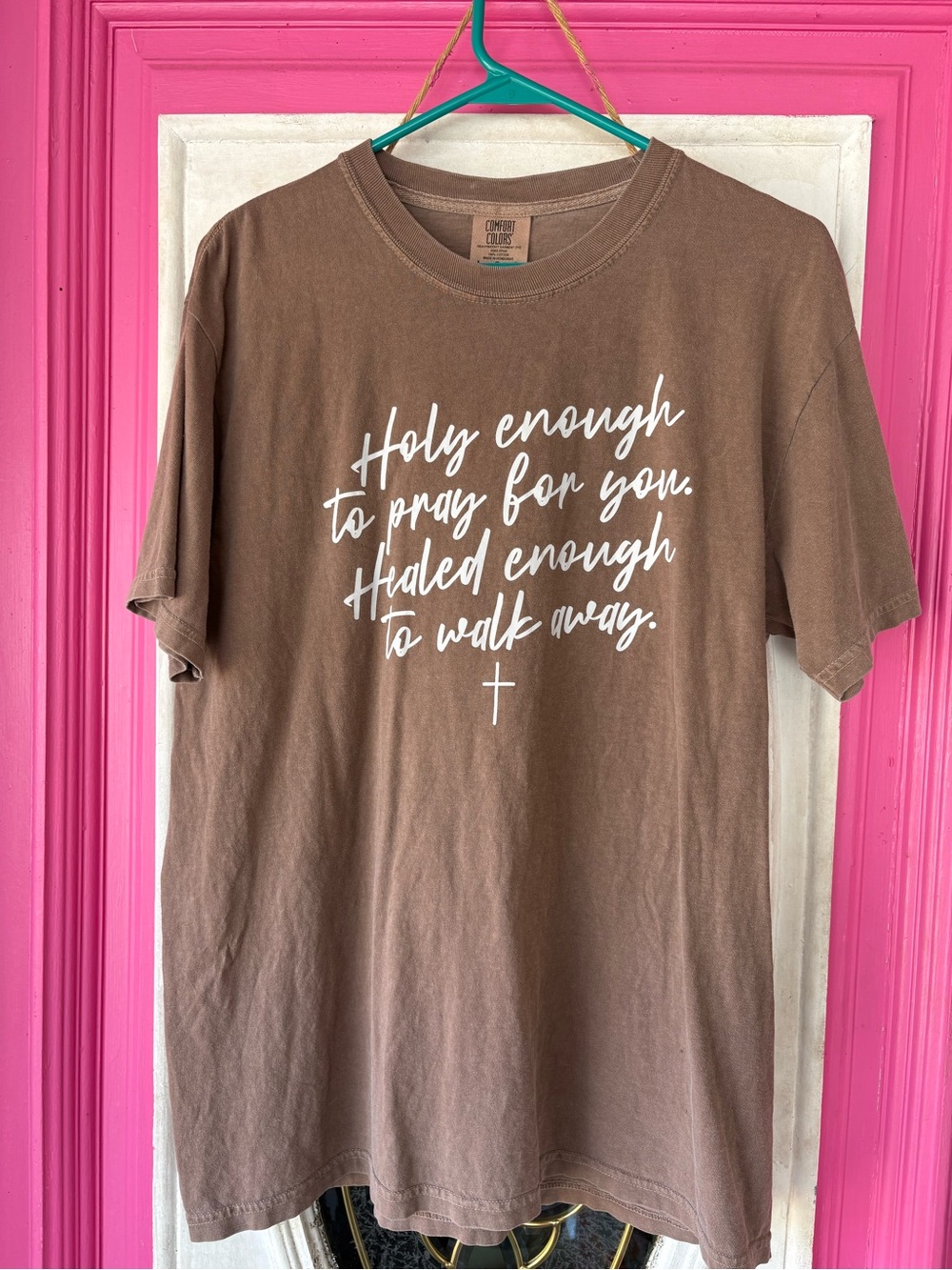 Comfort Colors Brown Short Sleeve Tee with White Script